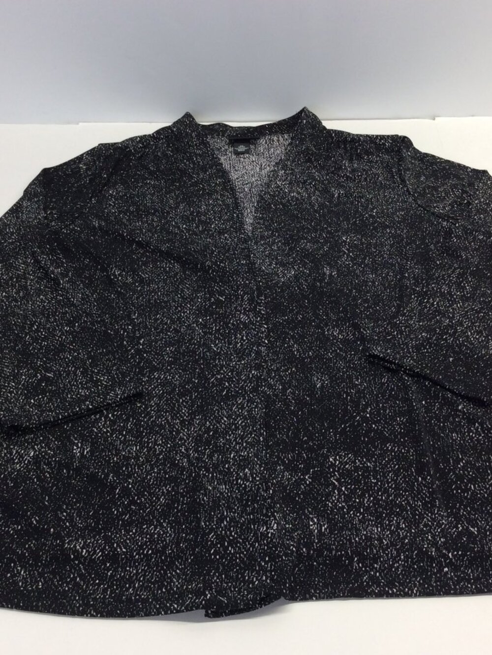 Maggie Barnes Jacket Tunic Open Front Size 2X 22/24 Black Grey Poly Stretch
